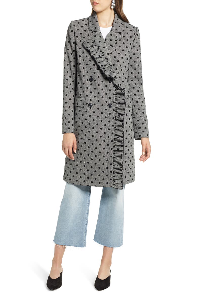 Flocked Dot Coat, Main, color, GREY- BLACK DOT