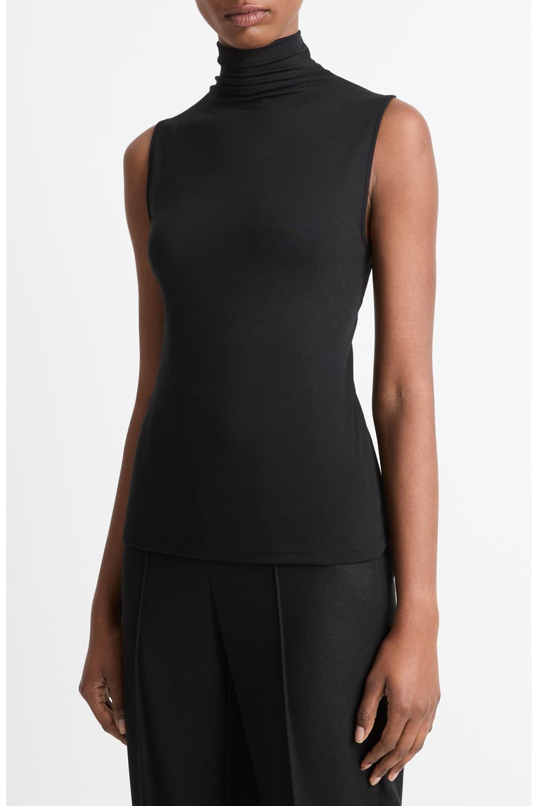 Sleeveless Modal Turtleneck Top, Alternate, color, BLACK