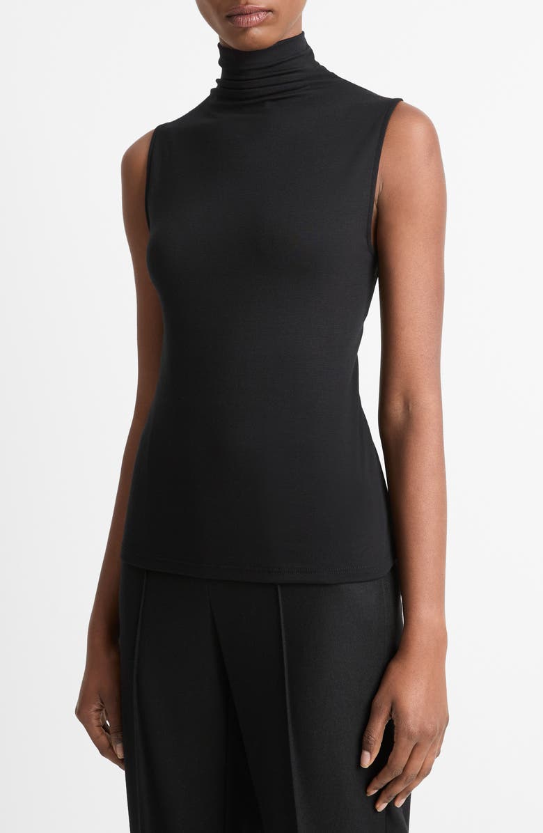 Vince Sleeveless Modal Turtleneck Top, Alternate, color, Black