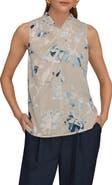 Donna Karan New York Floral Burnout Twist Neck Top