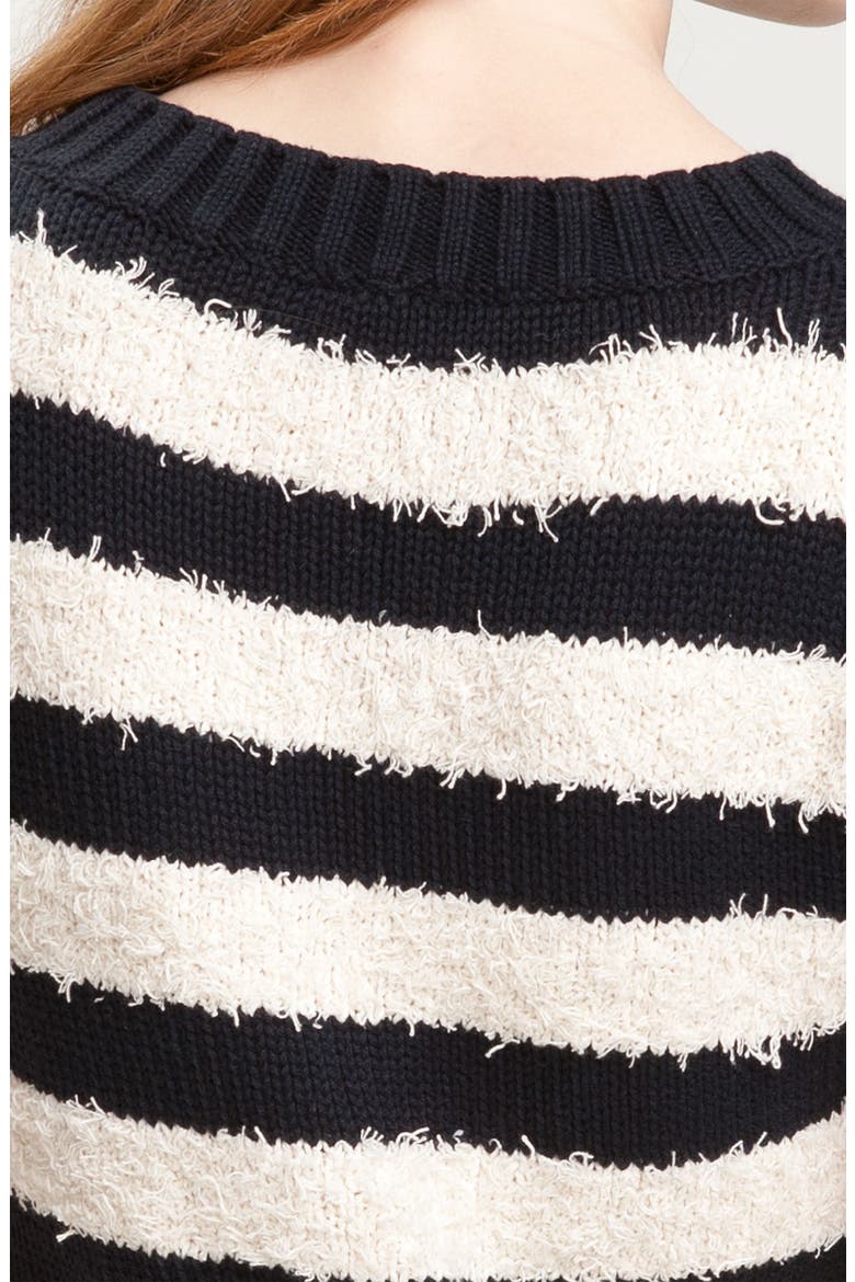 Fringe Stripe Short Sleeve Sweater, Alternate, color, MIDNIGHT/ ECRU