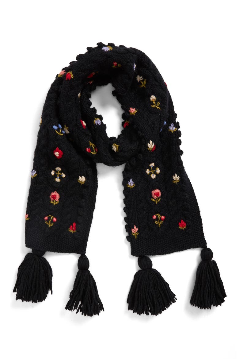 Narrow Cable Knit Scarf, Main, color, BLACK