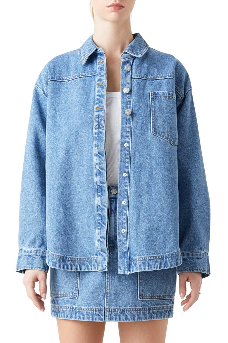 Oversize Denim Button-Up Shirt, Main, color, DENIM
