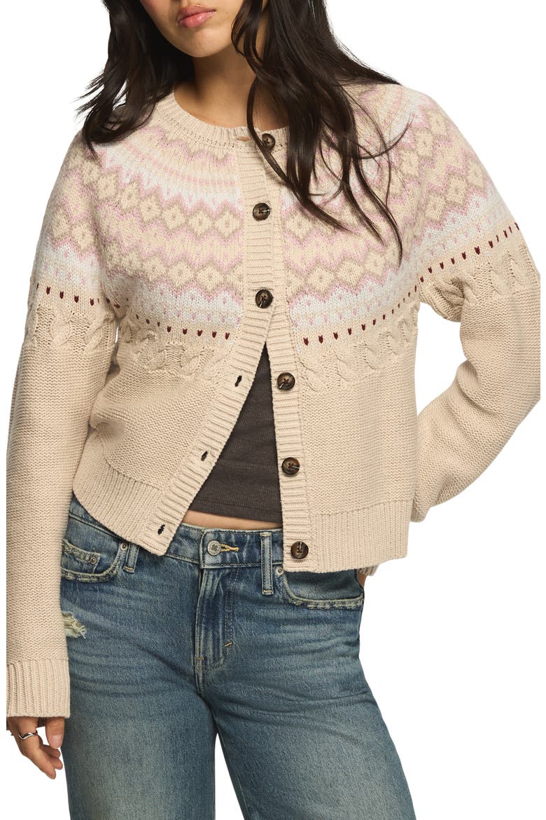 Fair Isle Cotton Blend Cardigan, Main, color, DAWN PINK