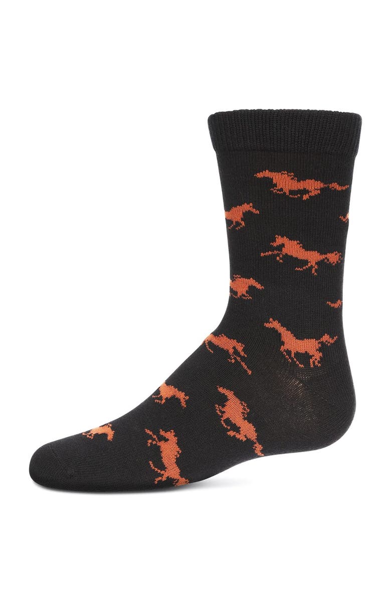 MeMoi Galloping Horse Crew Socks, Main, color, Black
