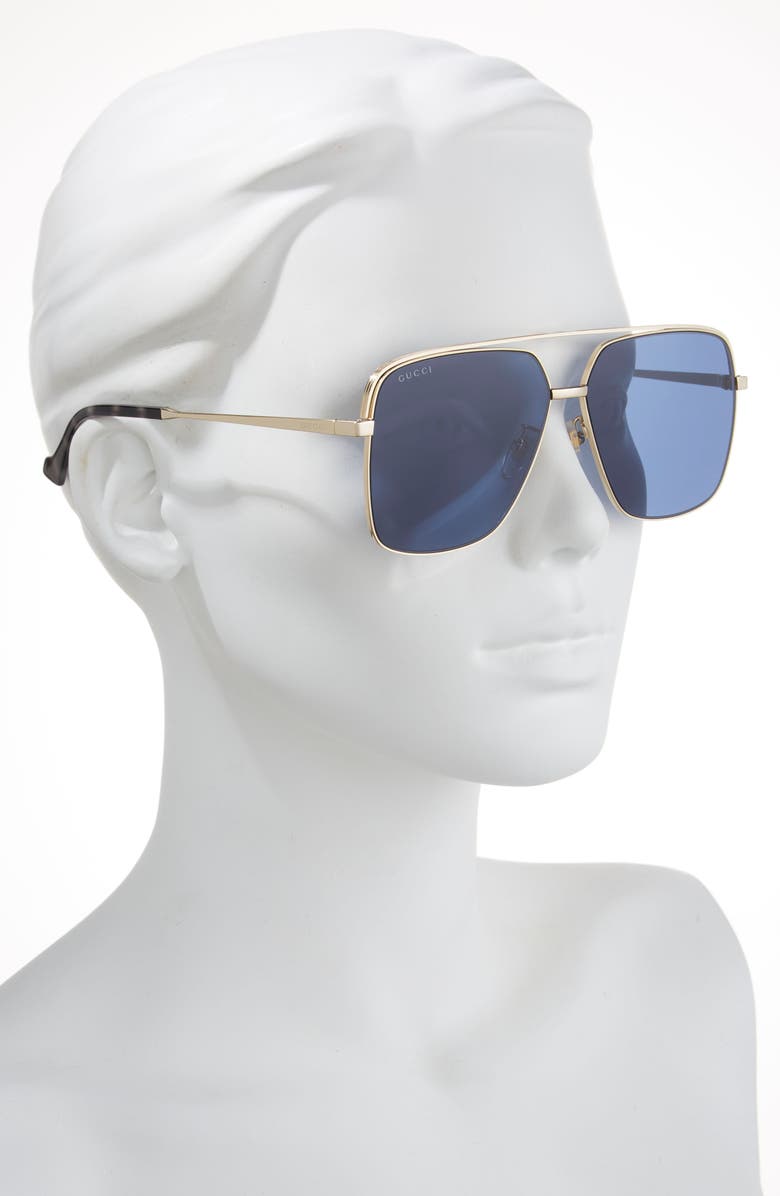 Gucci 61mm Novelty Aviator Sunglasses, Alternate, color, Gold Gold Blue