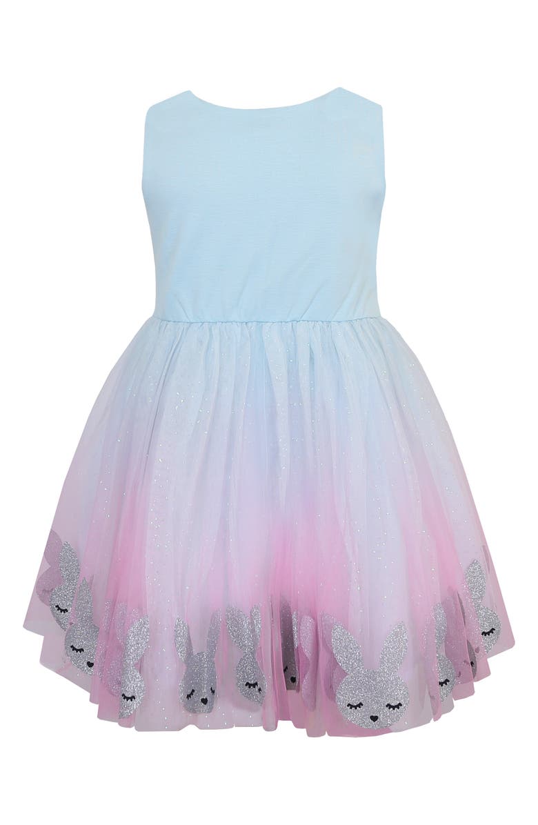 Zunie Kids' Ponte Sequin Bunny Tutu Dress, Alternate, color, Aqua/ Pink