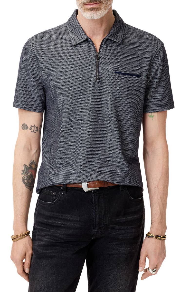John Varvatos Meira Regular Fit Bird's Eye Zip Polo, Main, color, Blue Smoke