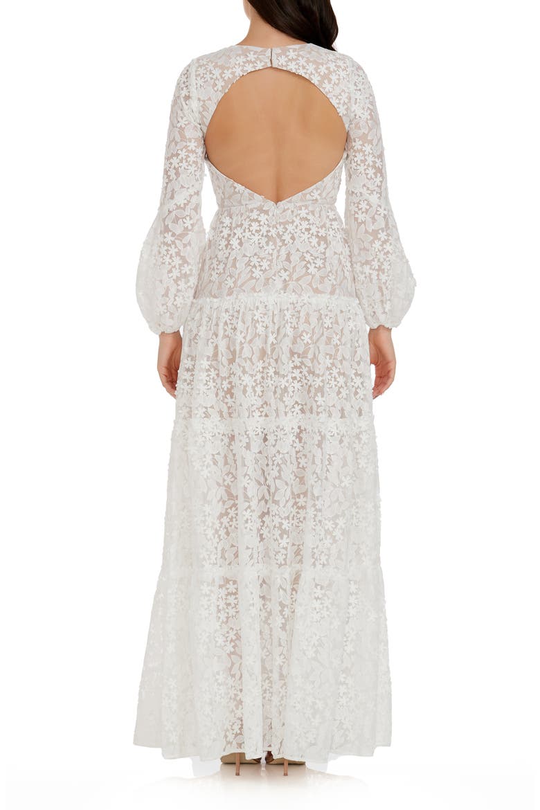 Lyra Semisheer Long Sleeve Gown, Alternate, color, WHITE