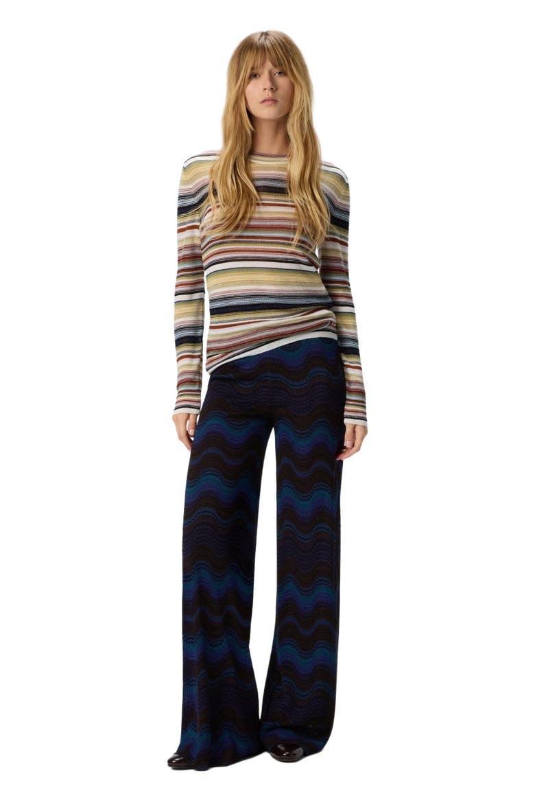 Palazzo Trousers With Wave Pattern, Alternate, color, Yellow & Brown