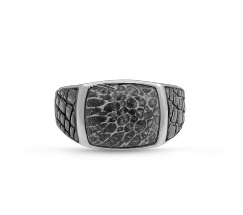 Fossil Agate Sterling Silver Men Signet Ring