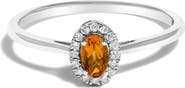 Haus of Brilliance 10K White Gold Oval and Diamond Accent Halo Birthstone Ring