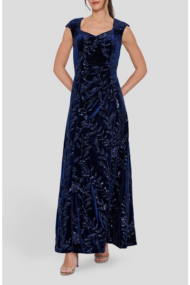 Sequin Velvet Gown, Main, color, NAVY
