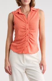 Sanctuary Ruched Button-Up Tank