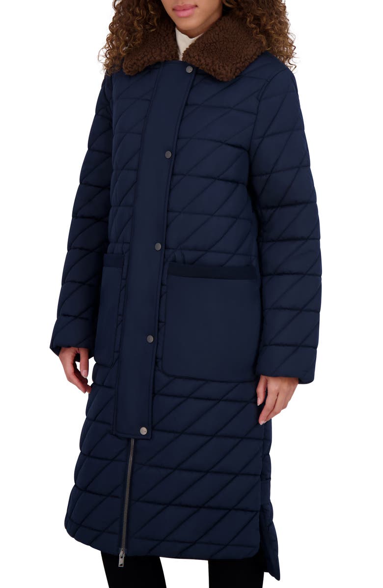 Andrew Marc Maxine Quilted Coat with Faux Shearling Collar, Alternate, color, Ink