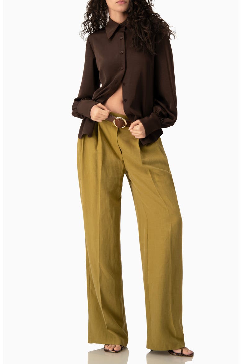 Fluid High-Waist Wide-Leg Woven Pleated Trousers, Alternate, color, Green