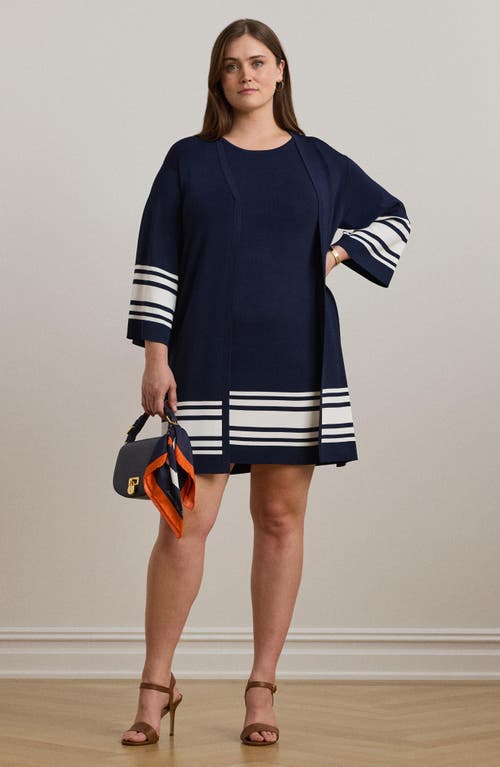 Shop Ralph Lauren Lauren Long Open Front Cardigan In Refined Navy/white