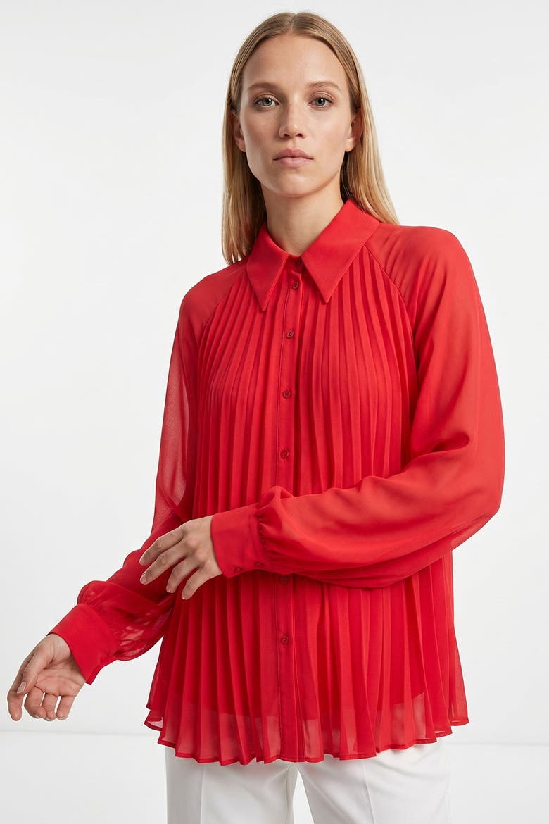 Keyla Long Sleeve Shirt With Buttoned Cuffs, Alternate, color, RED