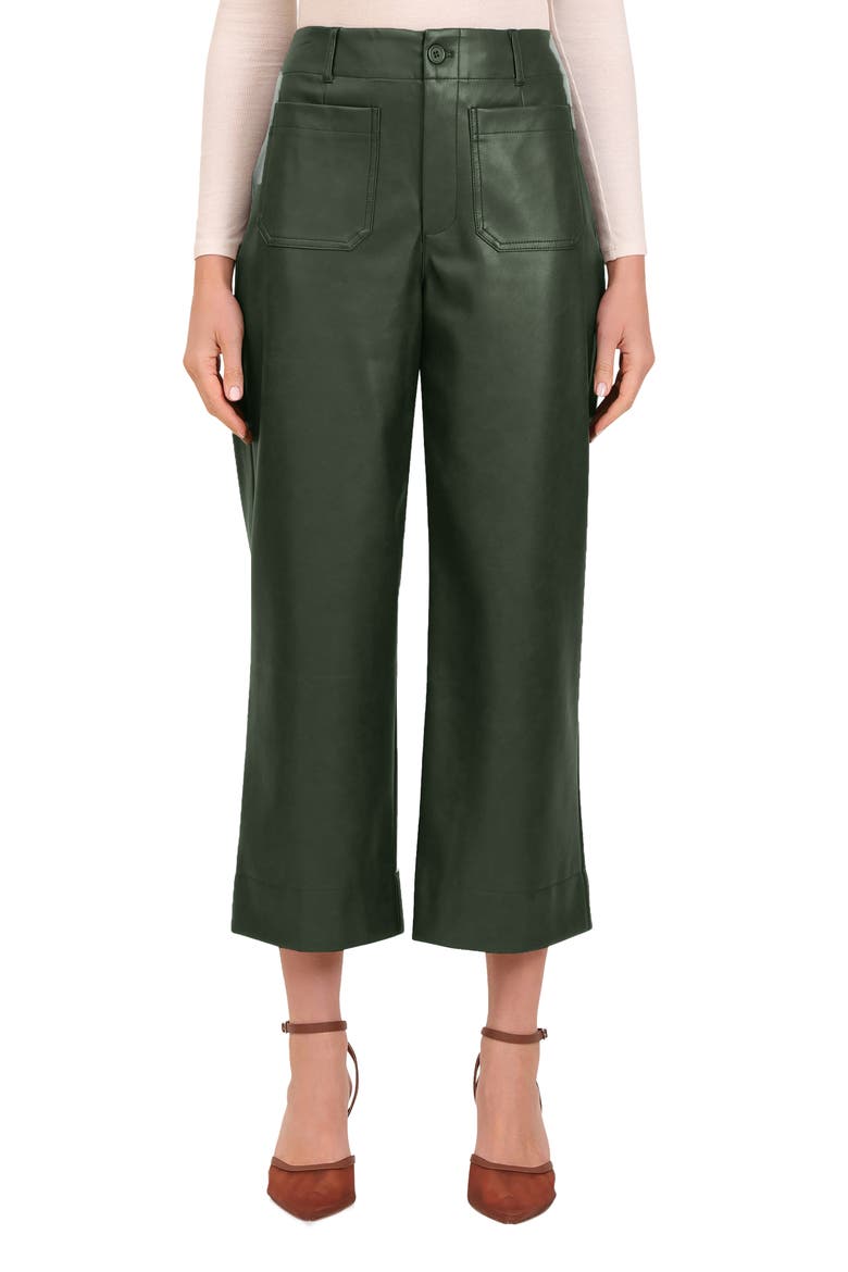 Patch Pocket Faux Leather Crop Wide Leg Pants, Main, color, FOREST GREEN
