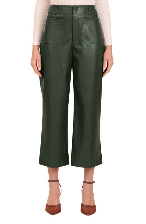 Patch Pocket Faux Leather Crop Wide Leg Pants