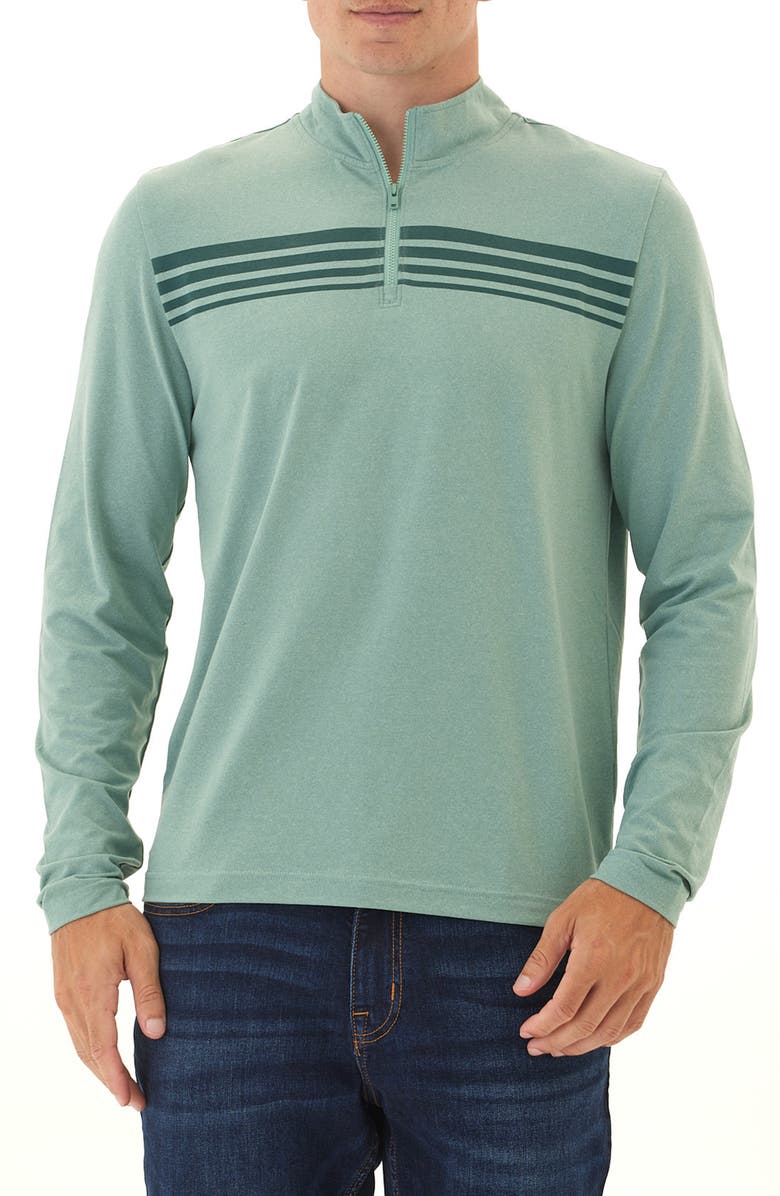 Threads 4 Thought Kace Chest Stripe Luxe Jersey Quarter Zip Pullover, Main, color, Heather Spearmint / Serrano