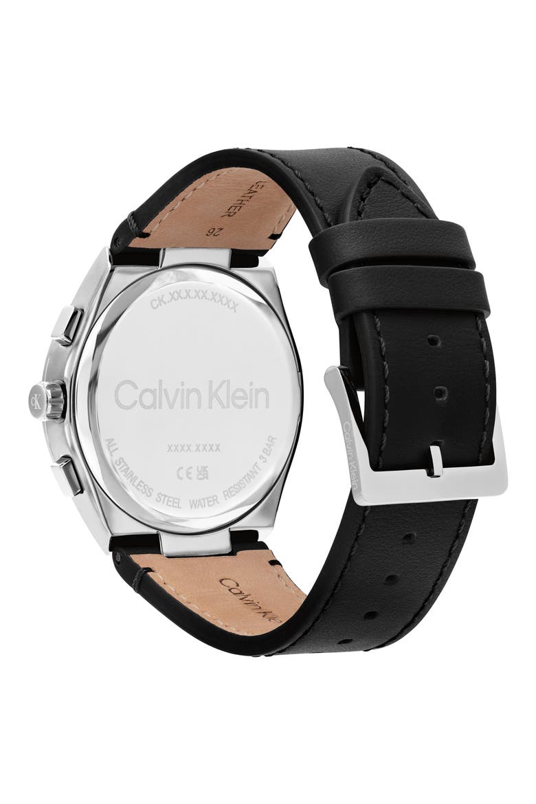 Distinguish Skeleton Leather Strap Watch, 44mm, Alternate, color, BLACK