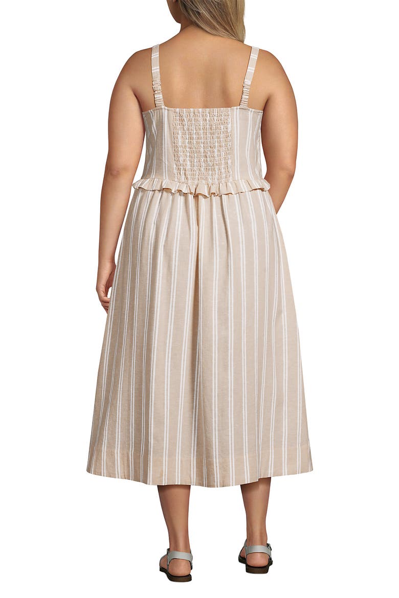 Plus Size Linen Blend Pintuck Tank Midi Dress, Alternate, color, Champagne/White Double Stripe