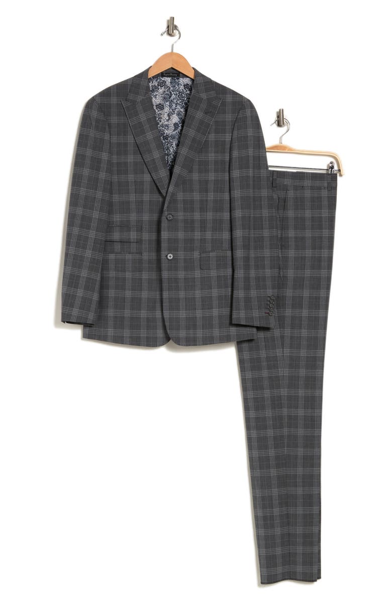 English Laundry Plaid Two Button Peak Lapel Wool Blend Trim Fit Suit, Alternate, color,