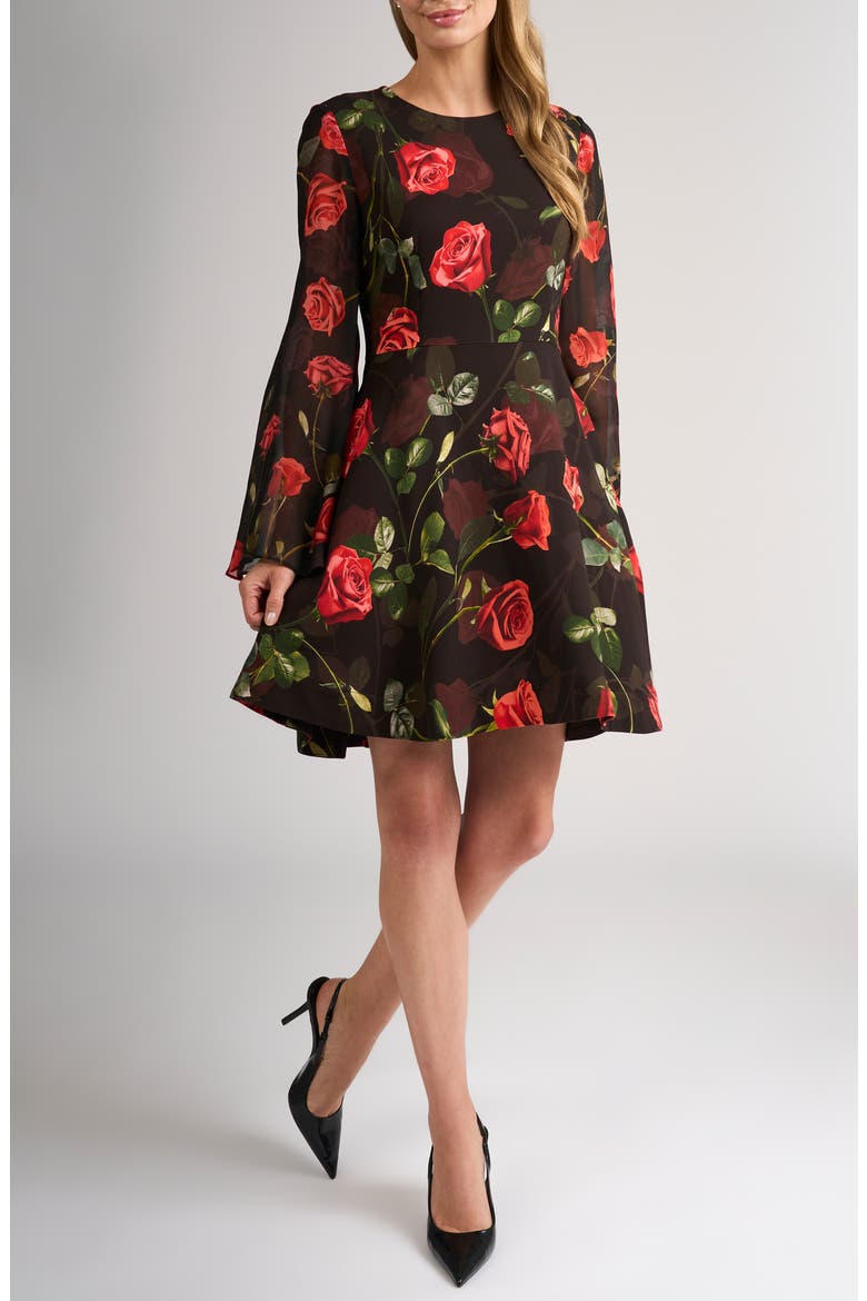 Lea Long Bell Sleeve Minidress, Main, color, RICH BLACK