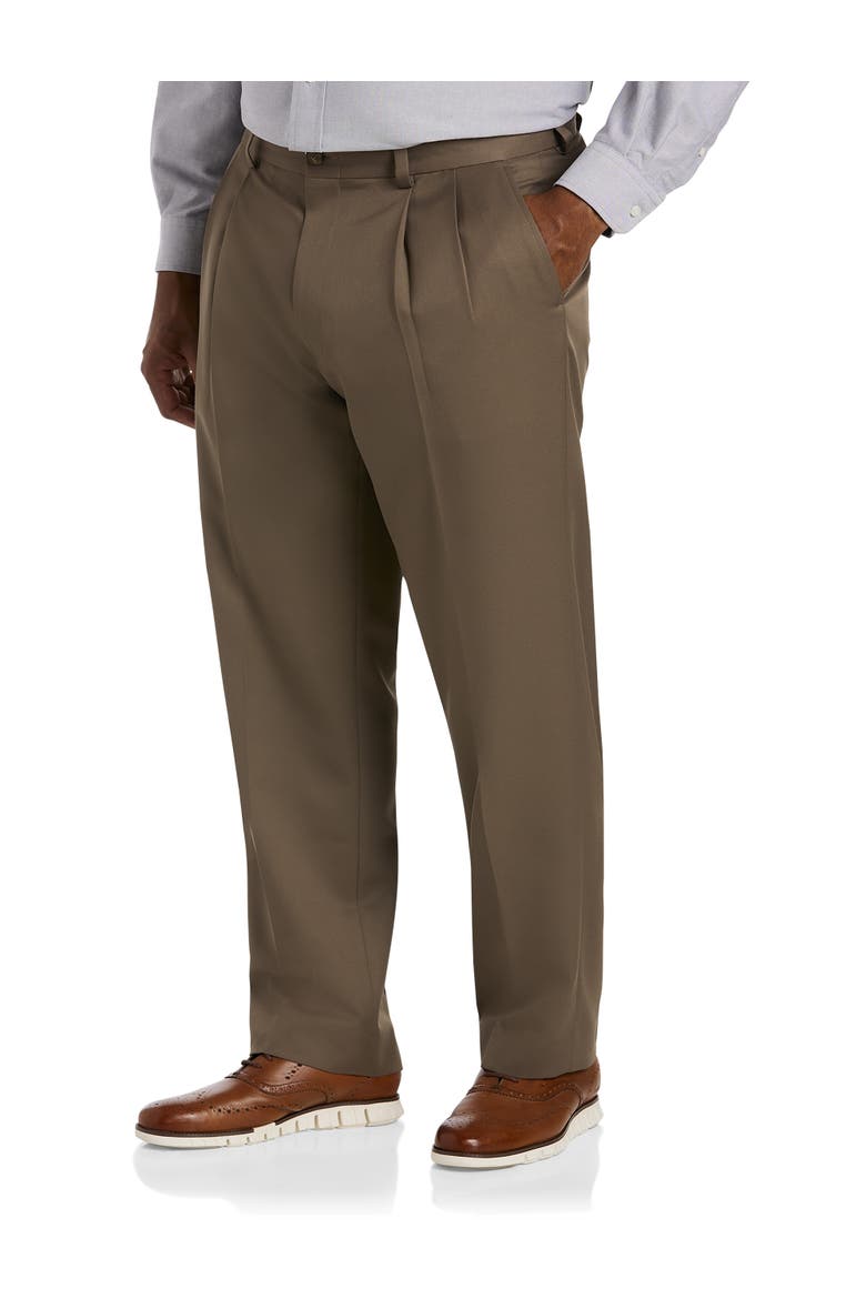 Big & Tall Pleated Microfiber Dress Pants, Main, color, DARK KHAKI