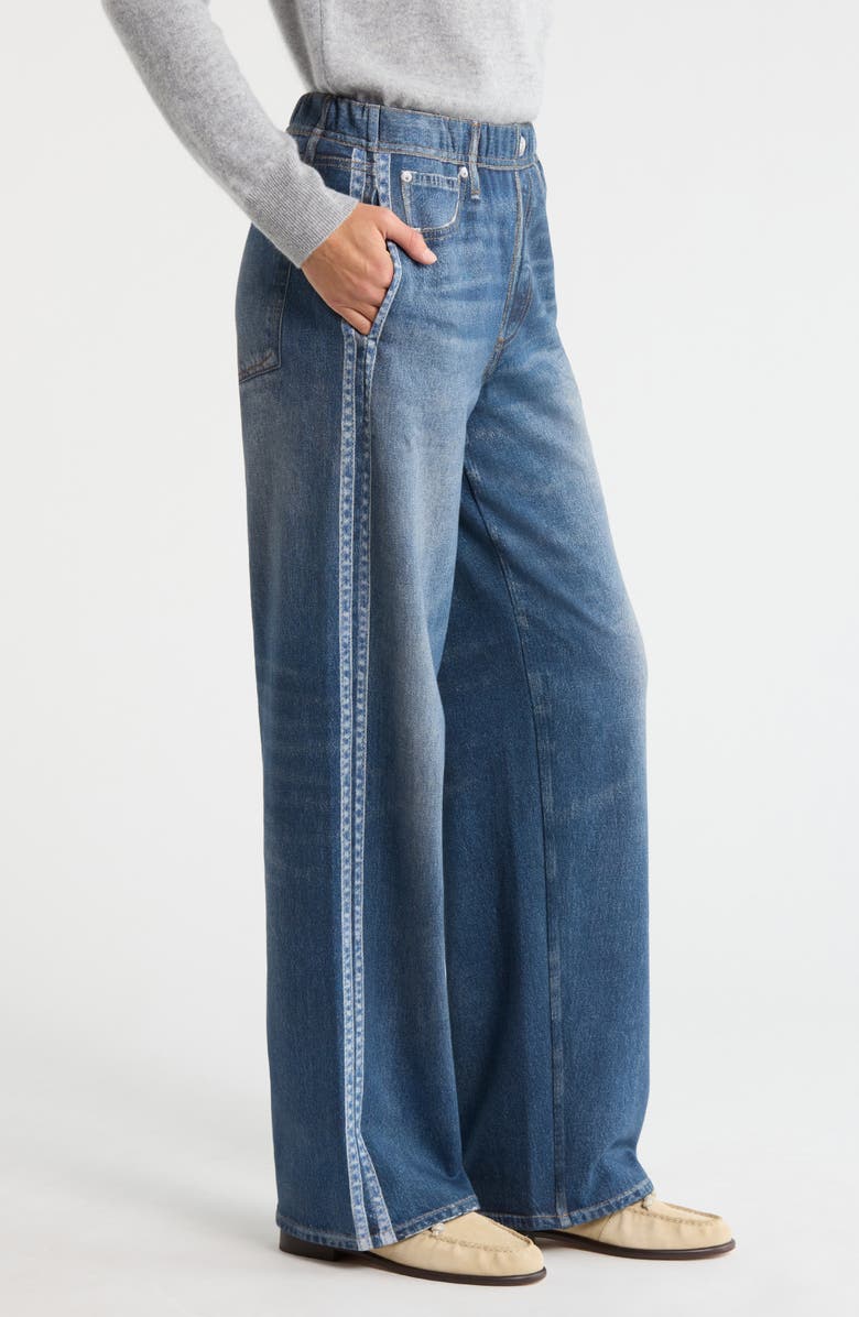 rag 
bone Miramar Side Stripe High Waist Wide Leg Cotton Terry Sweatpant Track Pants, Alternate, color, Carnation Stripe