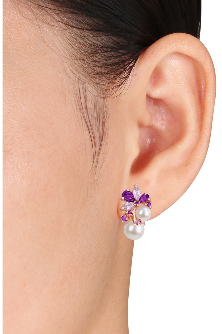 Cultured Freshwater Pearl, Amethyst & Africa Rose de France Necklace & Lever-Back Earrings Set, Alternate, color, MULTI-COLOR