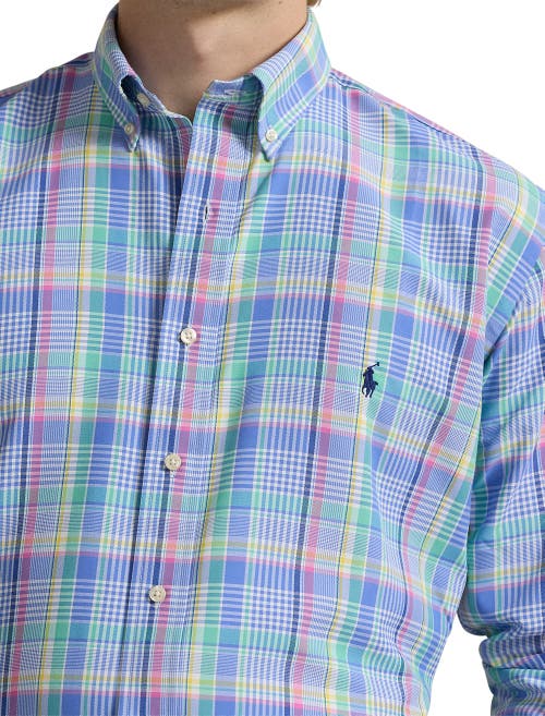 Polo Ralph Lauren Big & Tall Performance Oxford Sport Shirt In Seafoam Multi