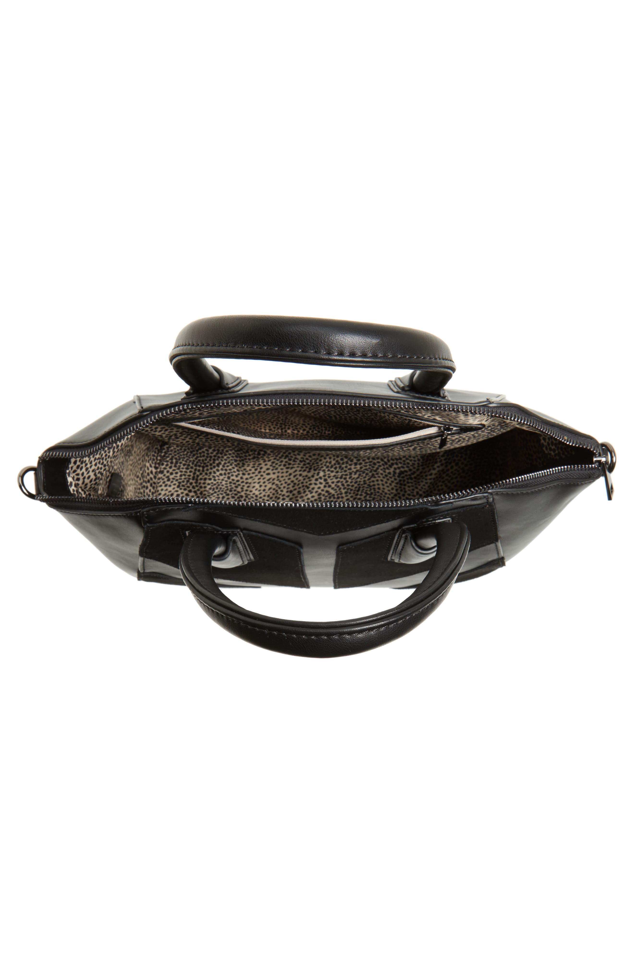 Rosamund Faux Leather and Genuine Suede Satchel, Alternate, color, BLACK