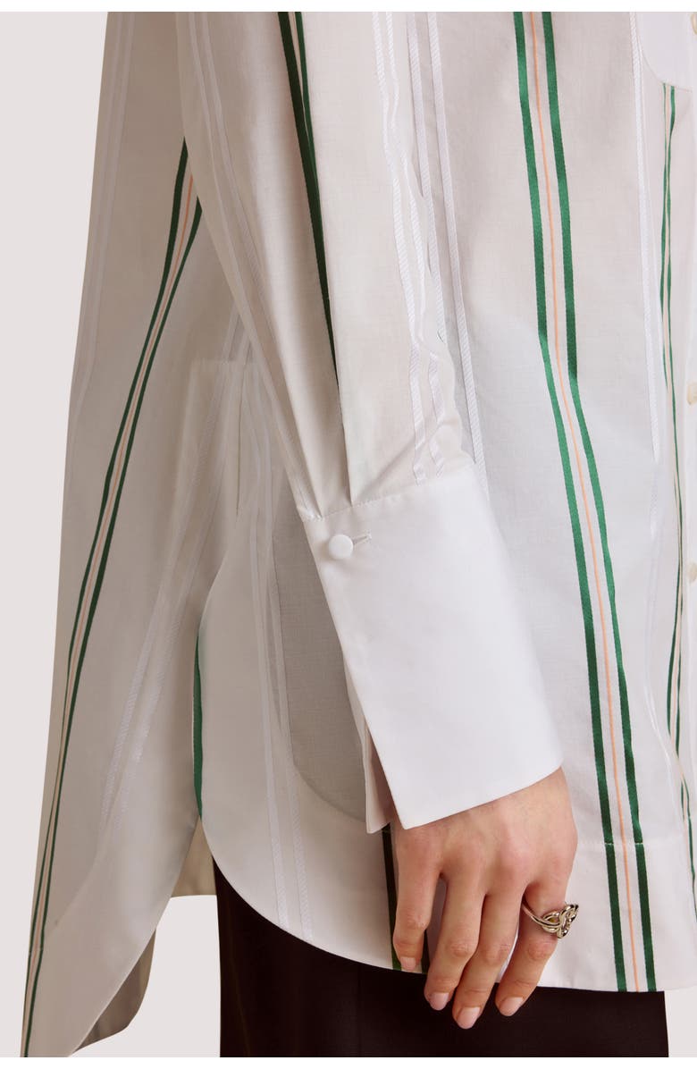 Marina Moscone Slim Tuxedo Shirt, Alternate, color, Optic White Pinstripe