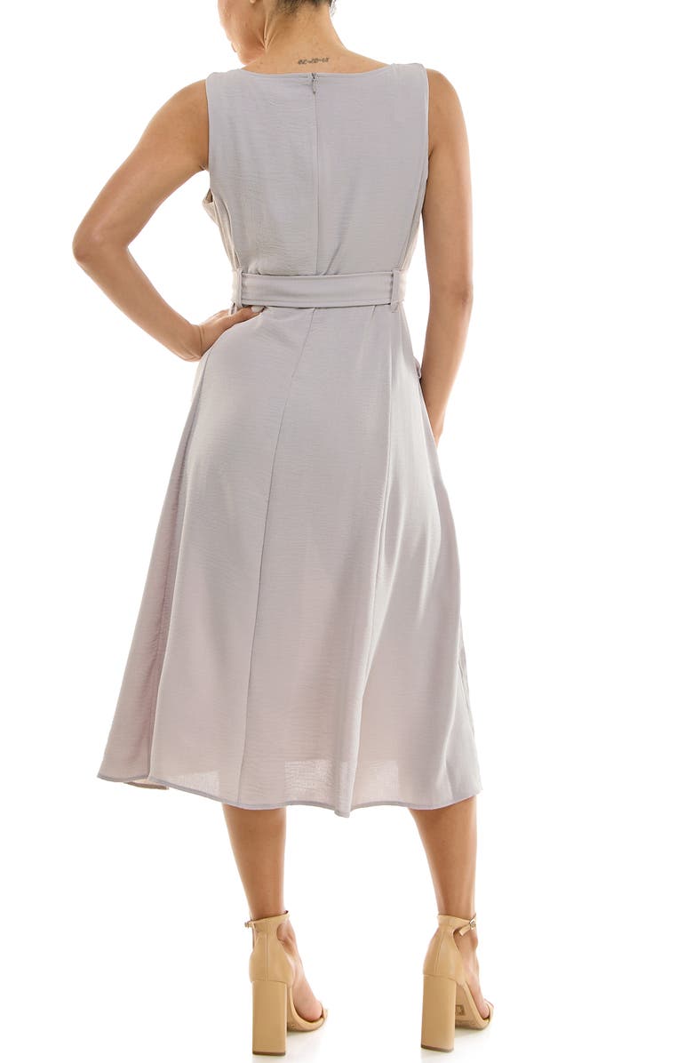 Nina Leonard Square Neck Sleeveless Belted Midi Dress, Alternate, color, Light Grey