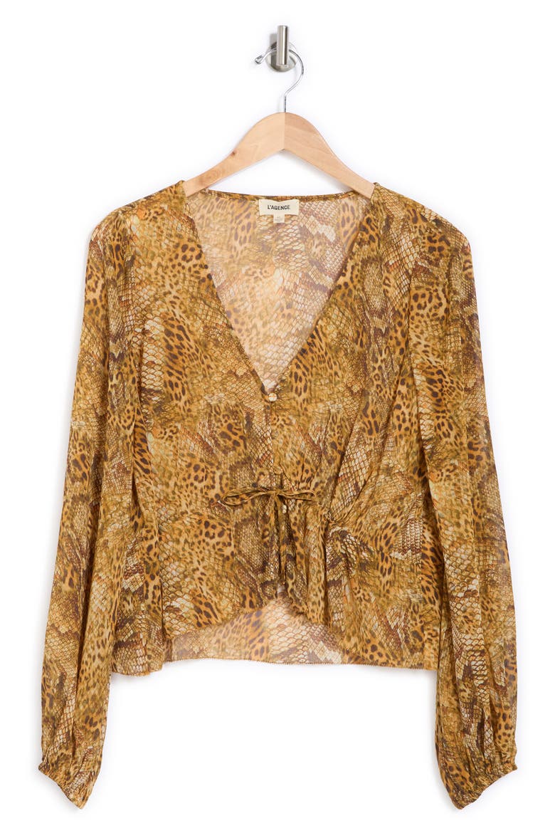 Pixie Drawstring Blouse, Alternate, color, GOLD MULTI MIX ANIMAL