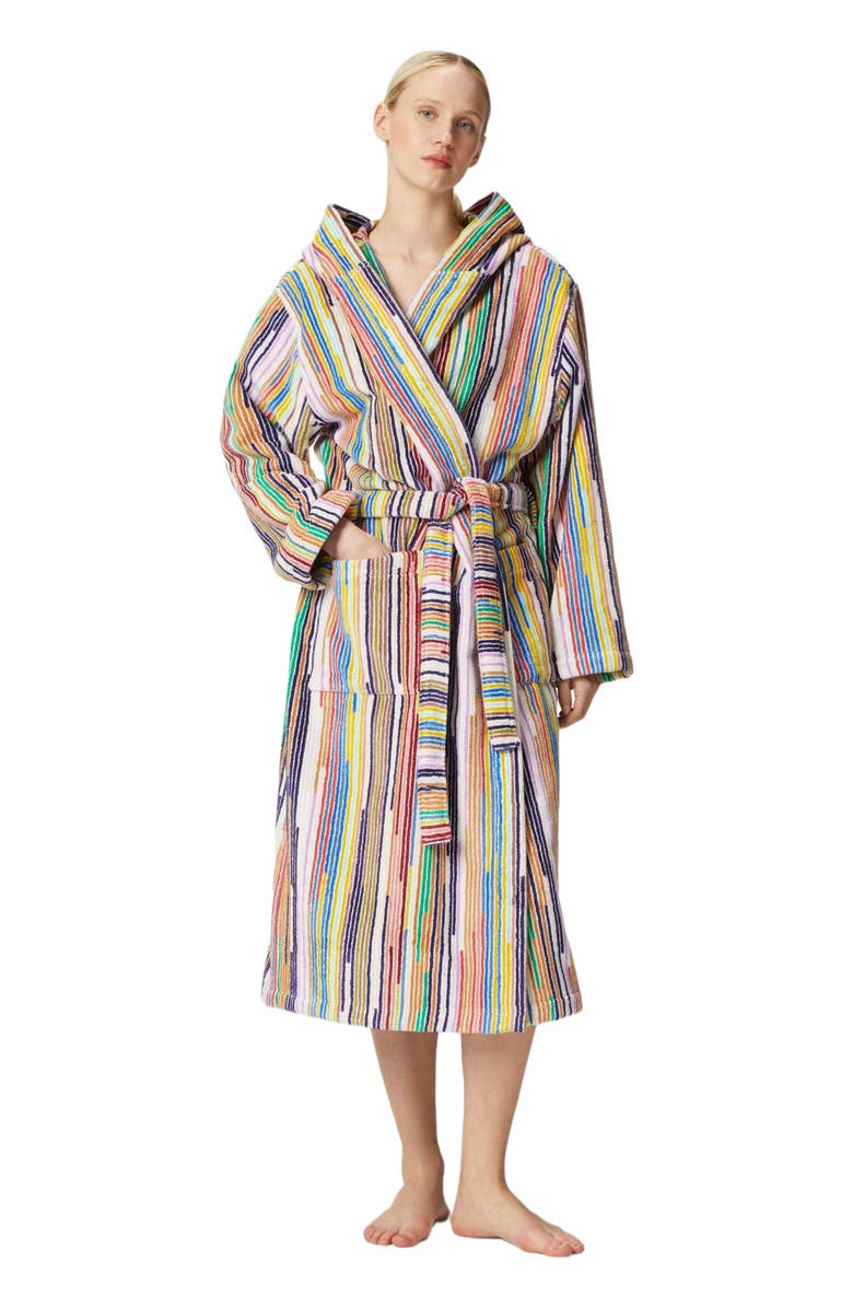 Missoni Home Melody Bathrobe In Cotton Terry With Vertical Stripes, Main, color, Black