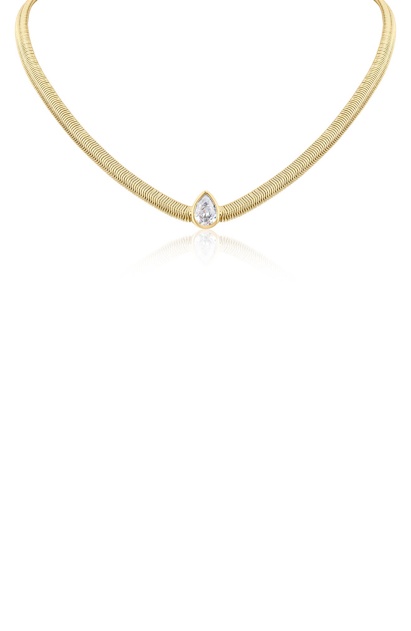 CZ by Kenneth Jay Lane Teardrop Cubic Zirconia Herringbone Chain Necklace