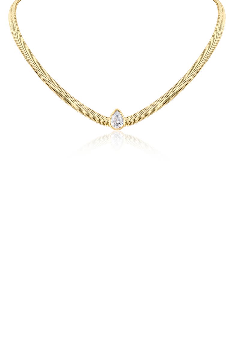 CZ by Kenneth Jay Lane Teardrop Cubic Zirconia Herringbone Chain Necklace, Main, color, Gold