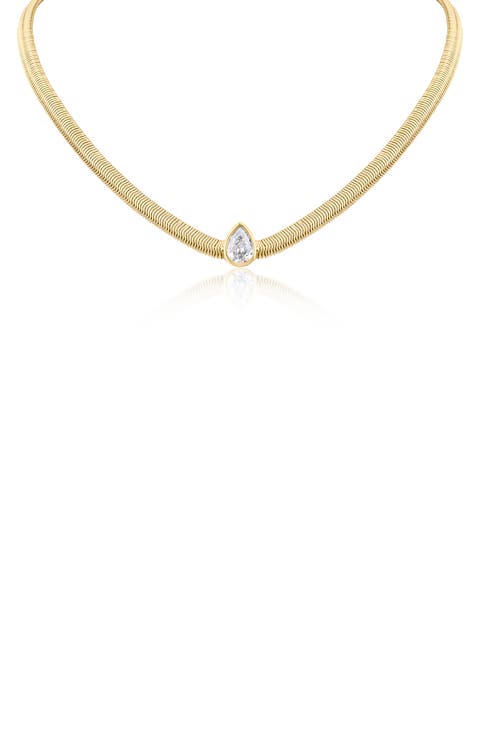 Teardrop Cubic Zirconia Herringbone Chain Necklace