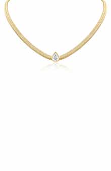 CZ by Kenneth Jay Lane Teardrop Cubic Zirconia Herringbone Chain Necklace