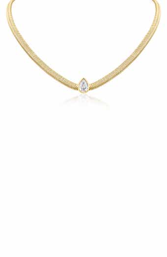 CZ by Kenneth Jay Lane Teardrop Cubic Zirconia Herringbone Chain Necklace