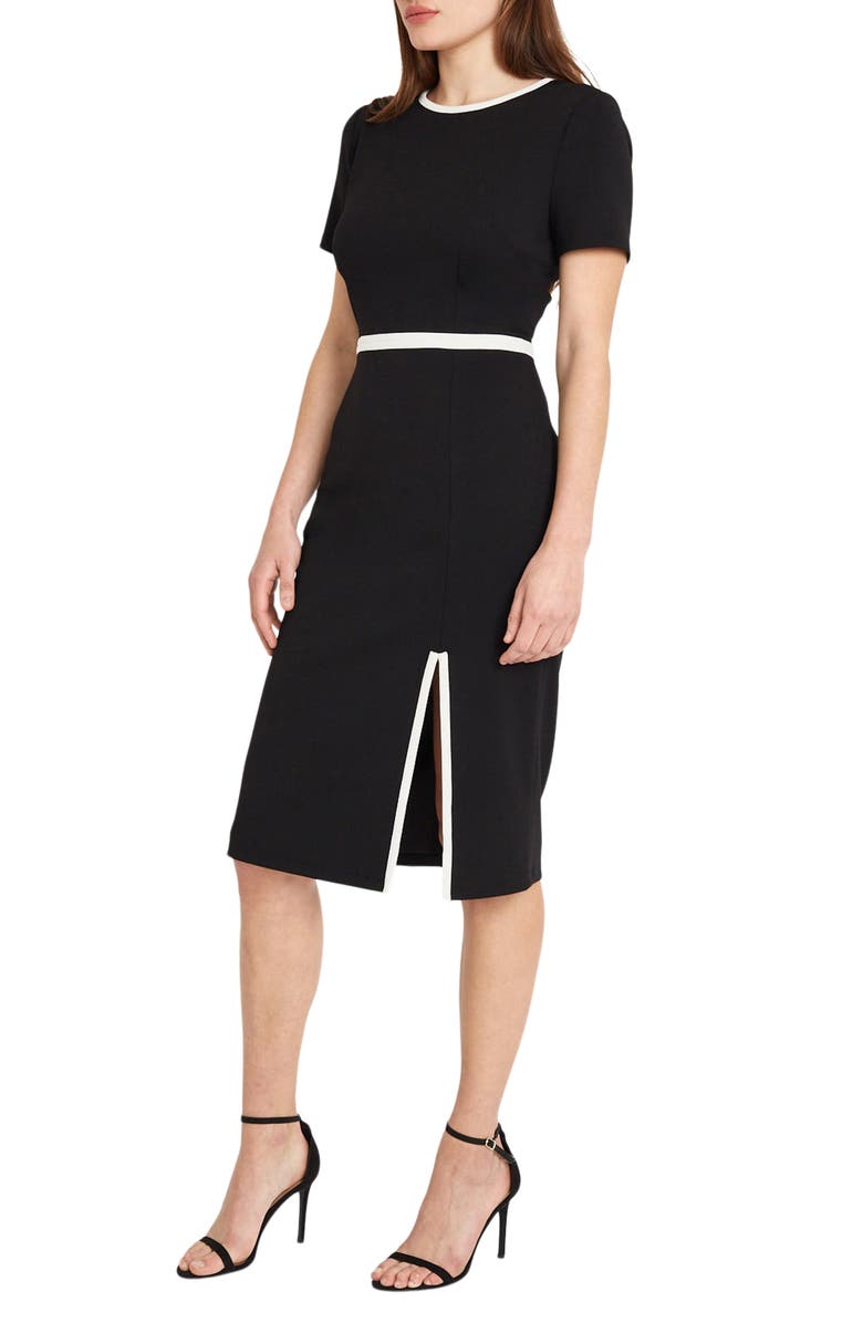 DONNA MORGAN FOR MAGGY Scuba Crepe Midi Dress, Alternate, color, Black/White