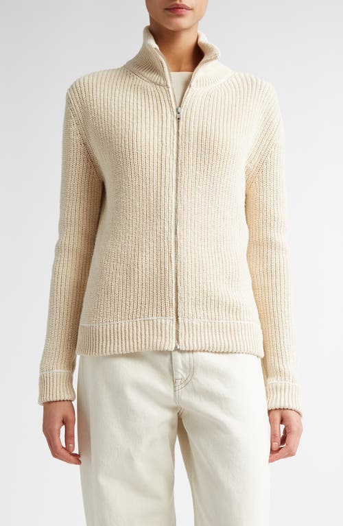 Shop Mm6 Maison Margiela Full Zip Rib Cardigan In Cream