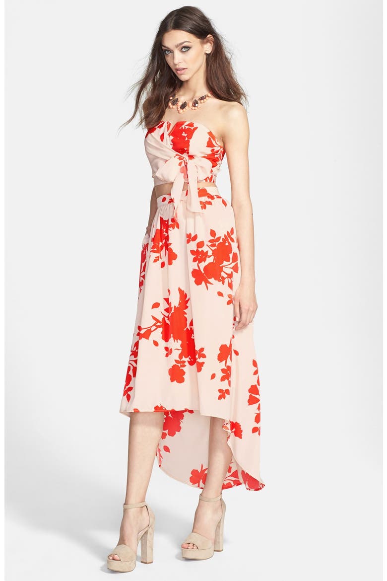 Tie Front Crop Tube Top, Alternate, color, SOFT LINEN POPPY PRINT