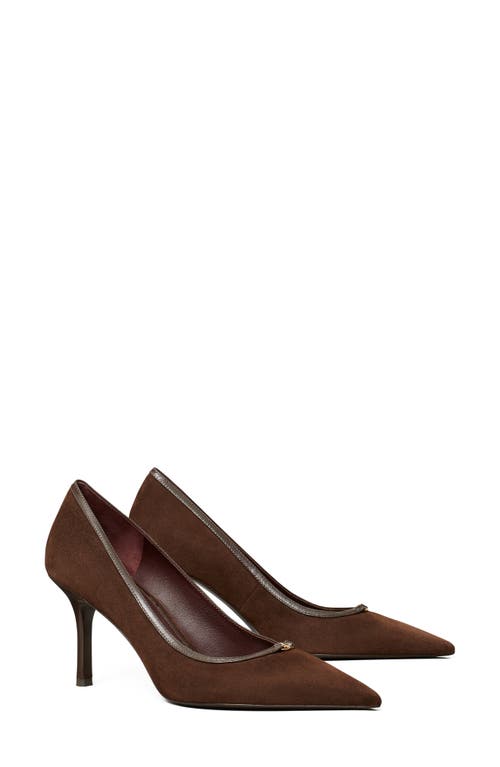 Tory Burch Double T Buckle Pointed Toe Pump In Brown