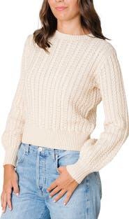 Hope & Henry Organic Peasant Sleeve Cable Sweater