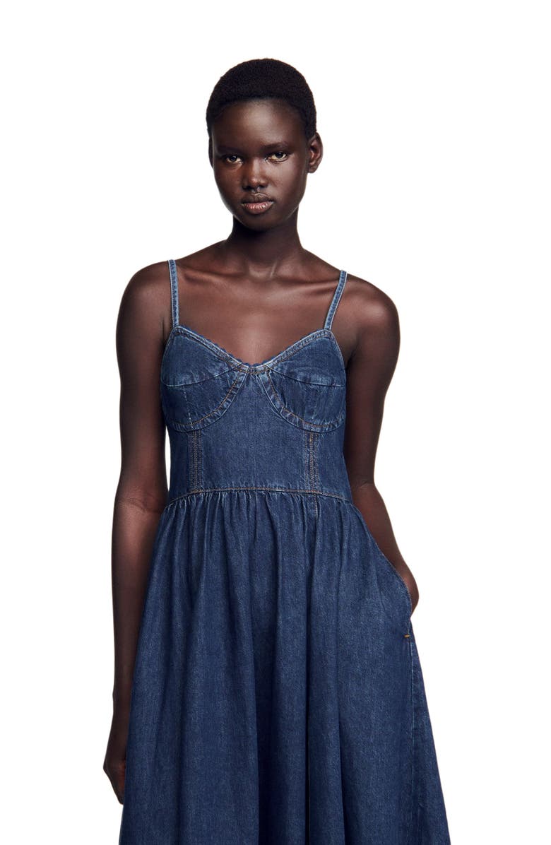 SANDRO Midi denim dress, Alternate, color, 