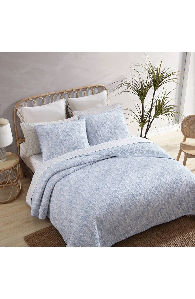 Tommy Bahama Distressed Water Leaves Reversible Quilt & Sham Set, Alternate, color, Blue Sky